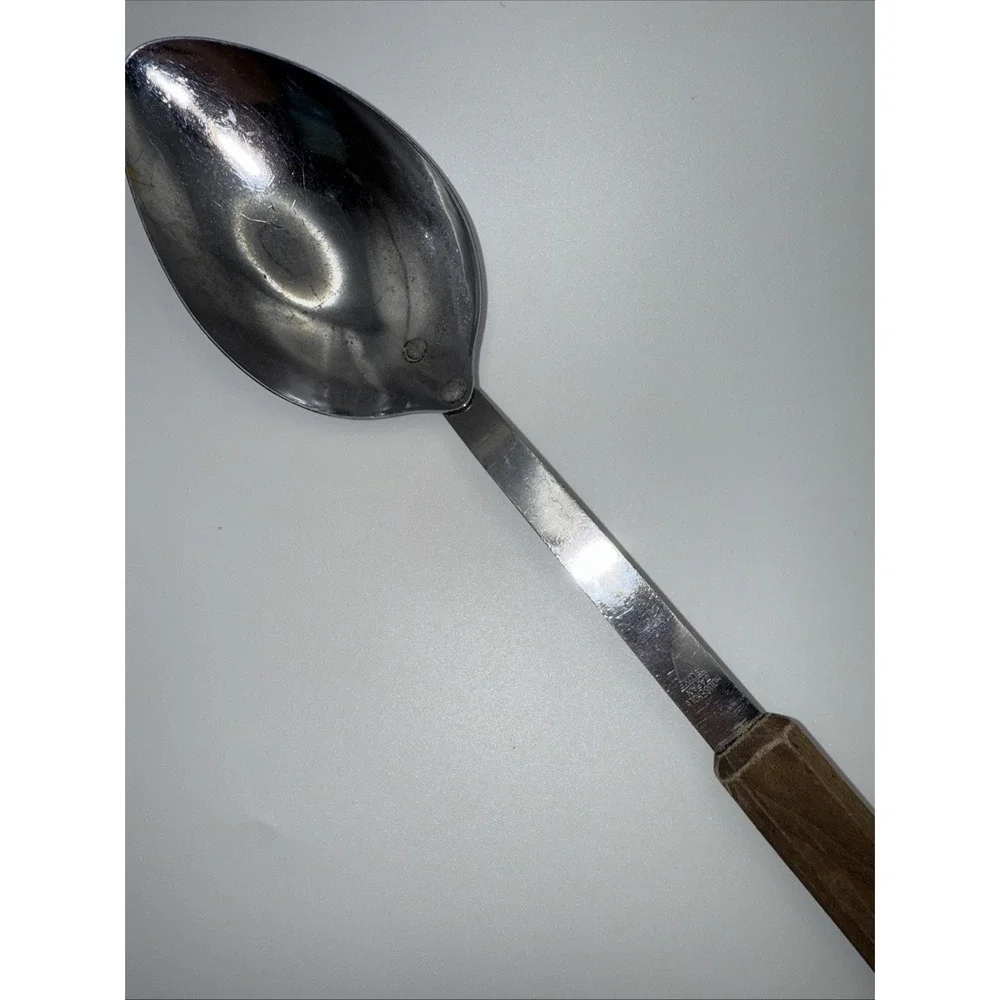 Vintage HouseHold Japan Solid Serving Spoon W/Wood Handle 11